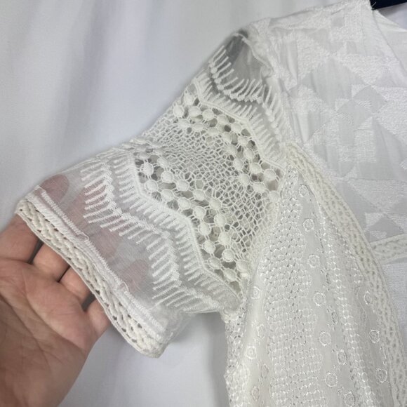 Anthropologie Eri + Ali White Lace Swann Midi Dress Embroidered Victorian 10 - Picture 3 of 13